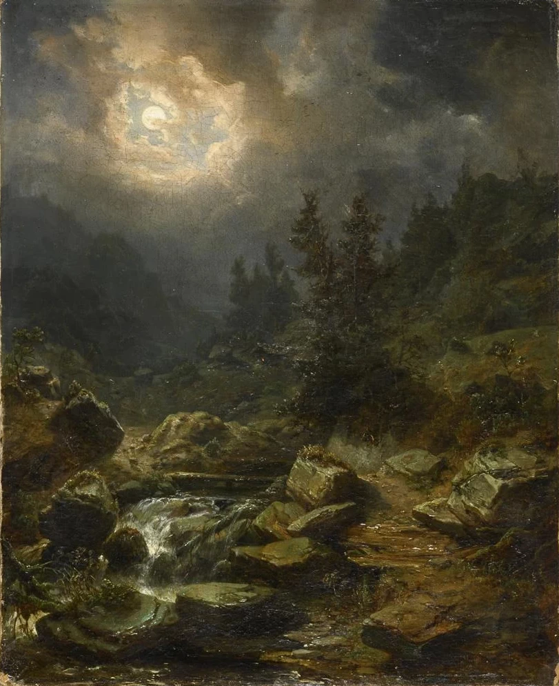 1811-Heinrich Dallwig - Torrente di montagna al chiaro di luna, 1852